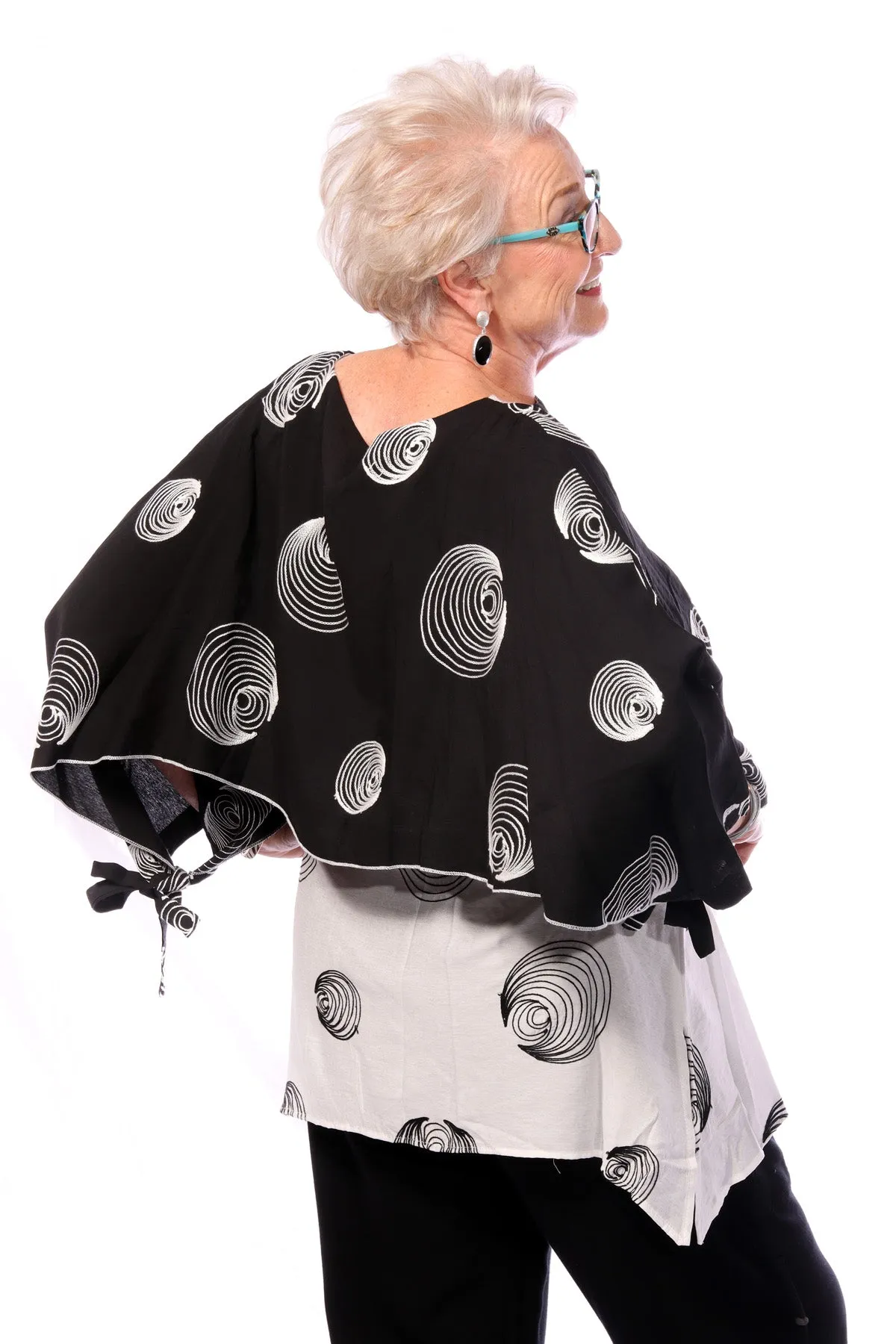 090- Radzoli Embroidered Circles Cape Top