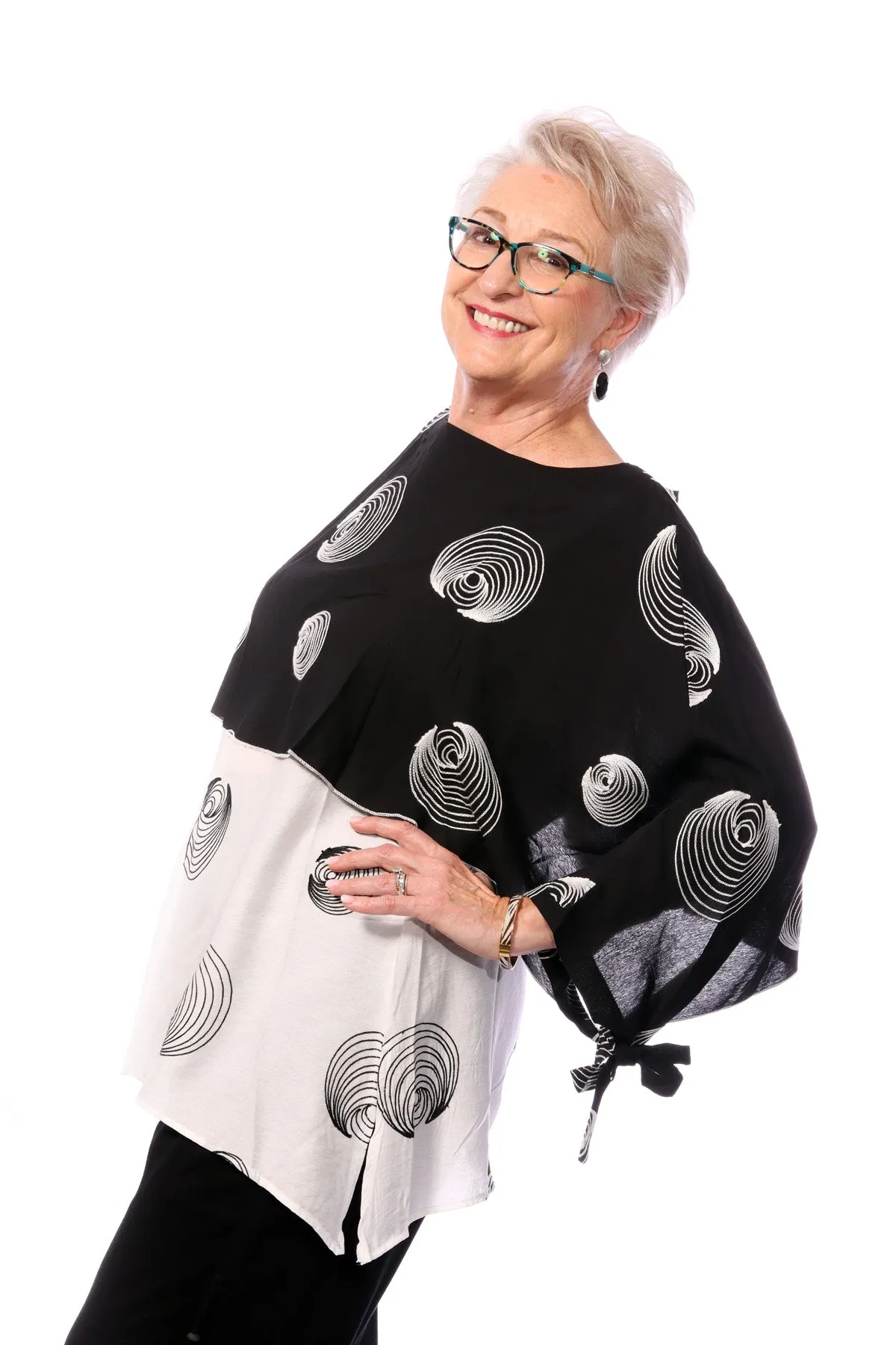 090- Radzoli Embroidered Circles Cape Top