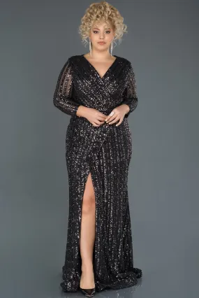 14645 Anthracite Sequins Wrap Slit Dress