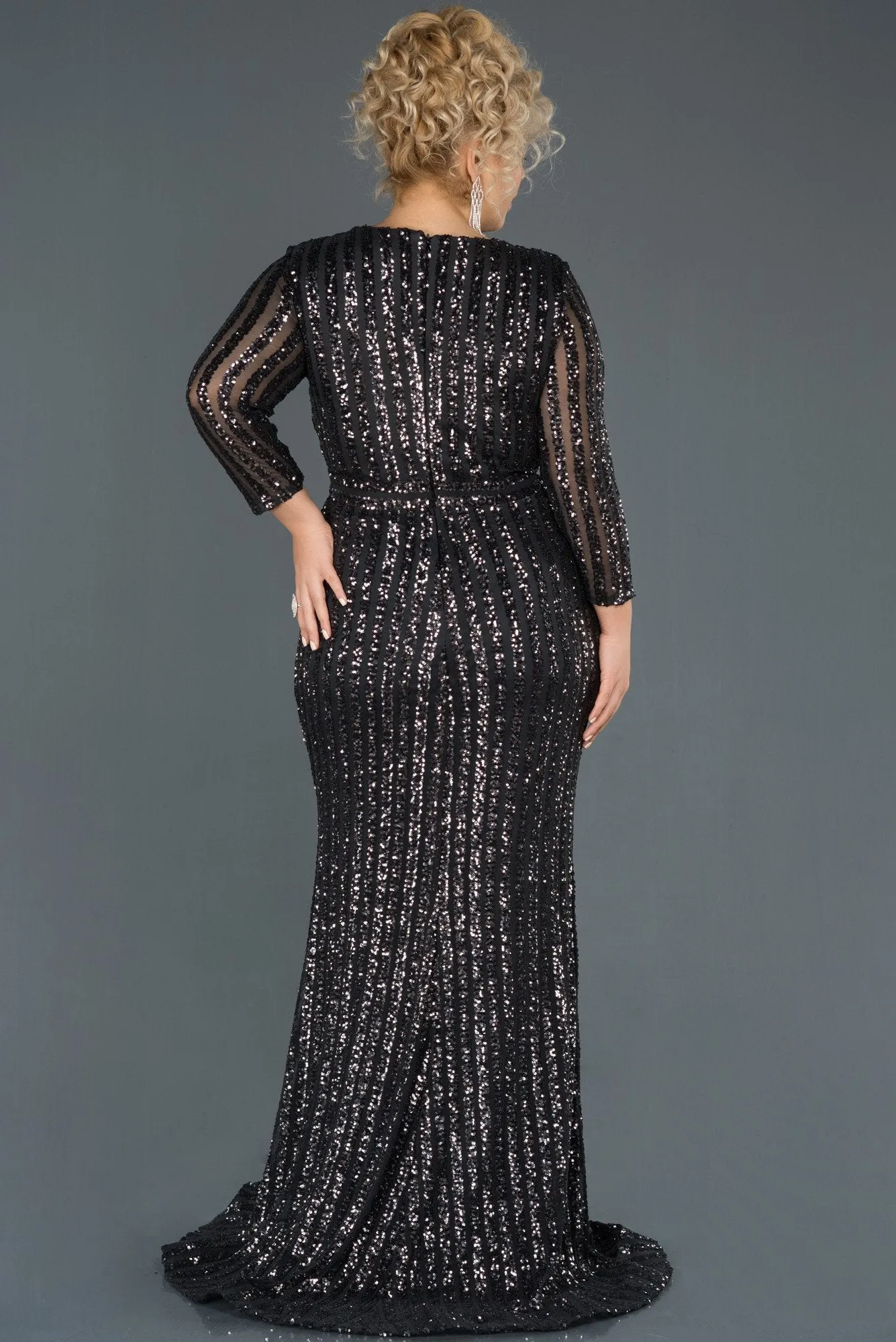 14645 Anthracite Sequins Wrap Slit Dress