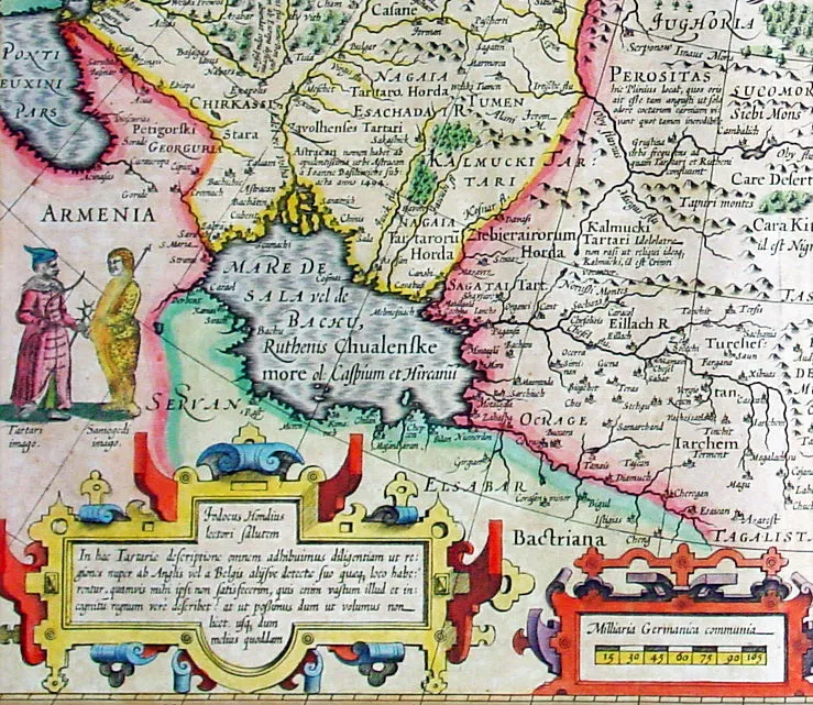 1609 Mercator Hondius Antique Map of Siberia, China, Central Asia, North America