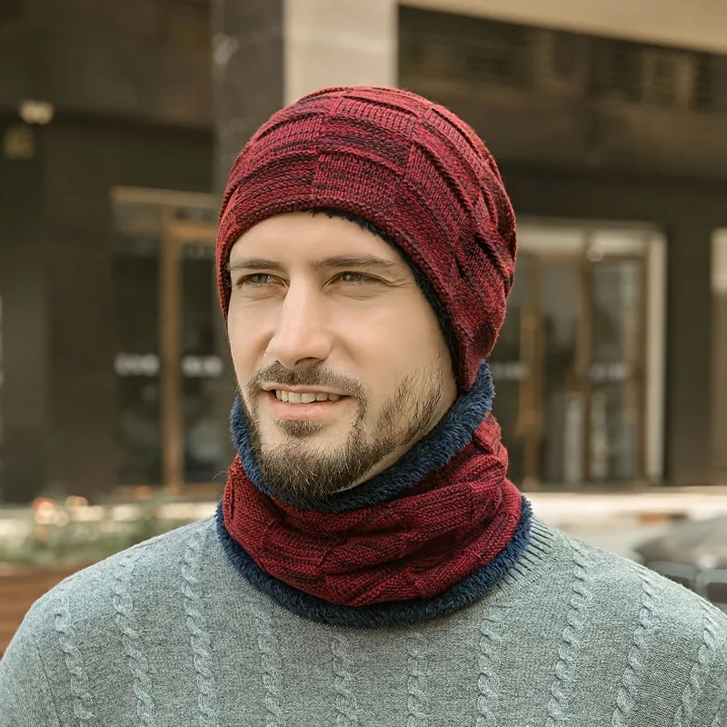 1pc Winter Hat And Scarf Set, Thick Lining, No Brim, Keeps Men And Women Warm In Winter