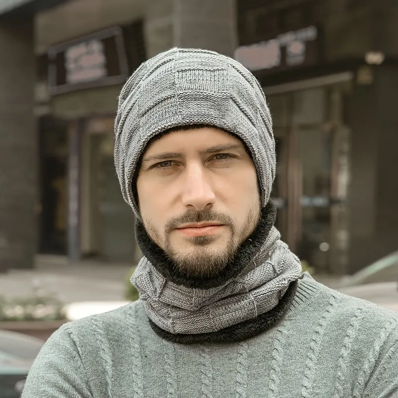 1pc Winter Hat And Scarf Set, Thick Lining, No Brim, Keeps Men And Women Warm In Winter