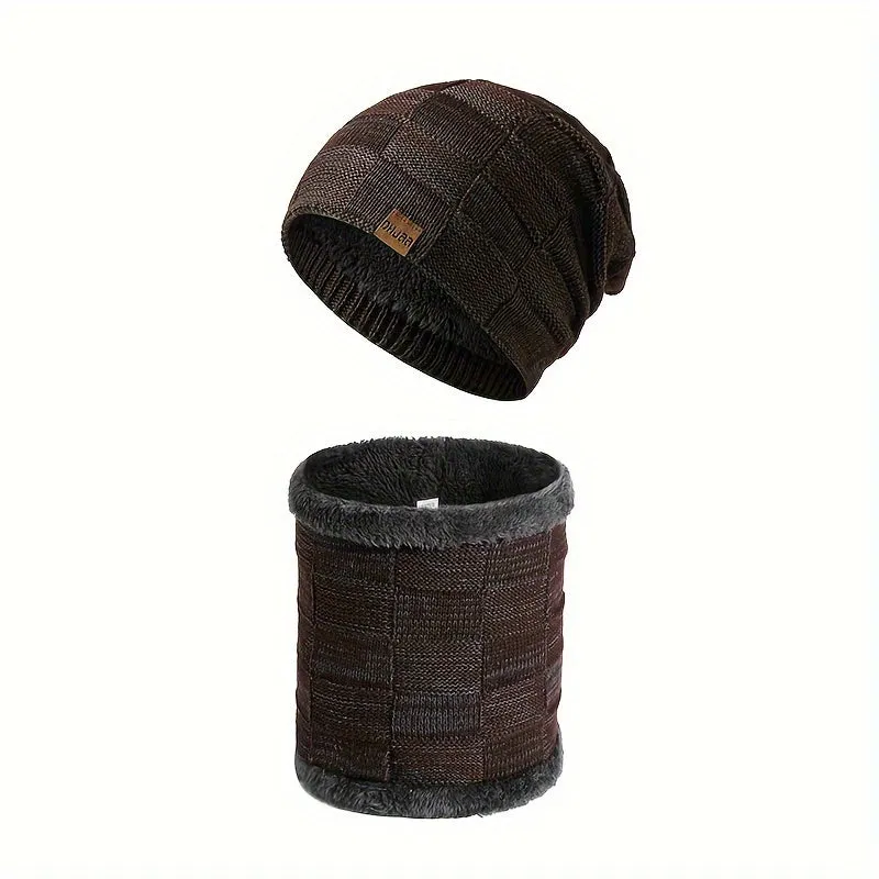 1pc Winter Hat And Scarf Set, Thick Lining, No Brim, Keeps Men And Women Warm In Winter