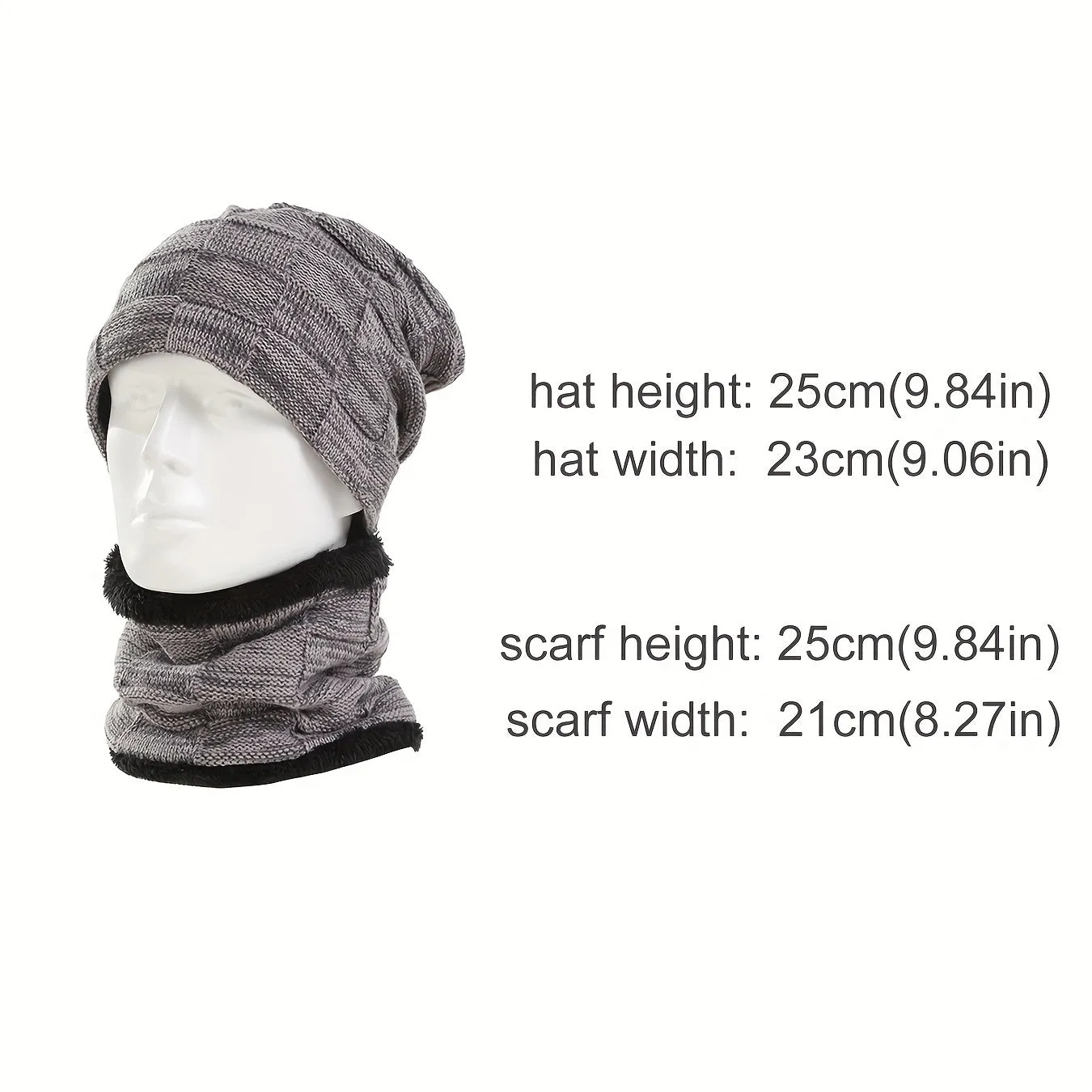 1pc Winter Hat And Scarf Set, Thick Lining, No Brim, Keeps Men And Women Warm In Winter