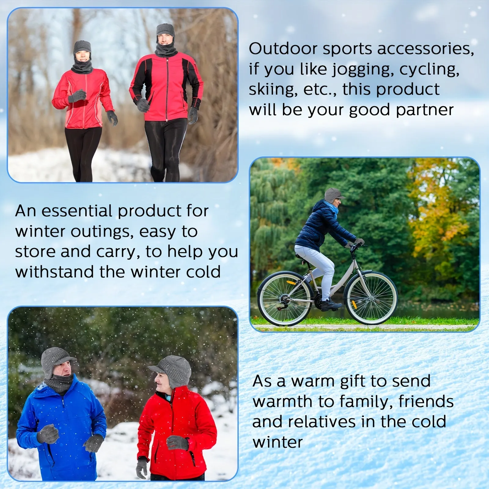 3 Pcs Winter Hat Scarf Glove Set Visor Beanie Hat With Earflaps Neck Warmer And Touch Screen Gloves For Men Women