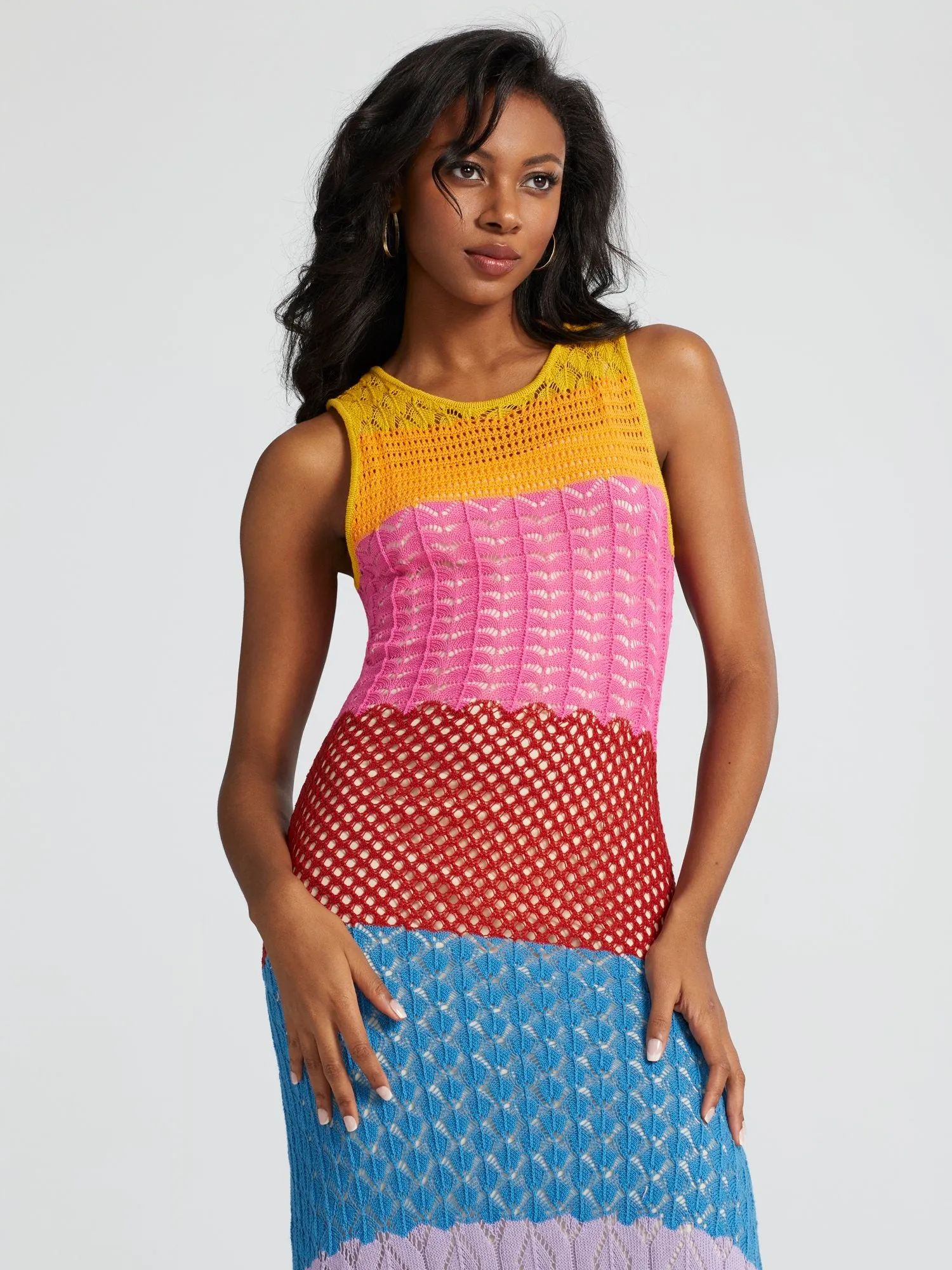 Abiola Striped Crochet Sweater Dress