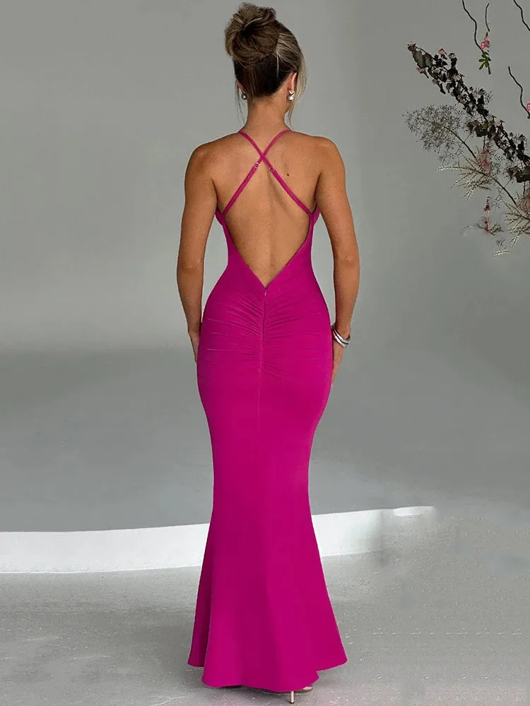 Amozae 3D Flower Deep V Neck Sexy Maxi Dress For Women Fashion Spaghetti Strap Sleeveless Backless Club Party Sexy Dress