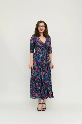 Amy Navy Wrap Midi Dress Size 6