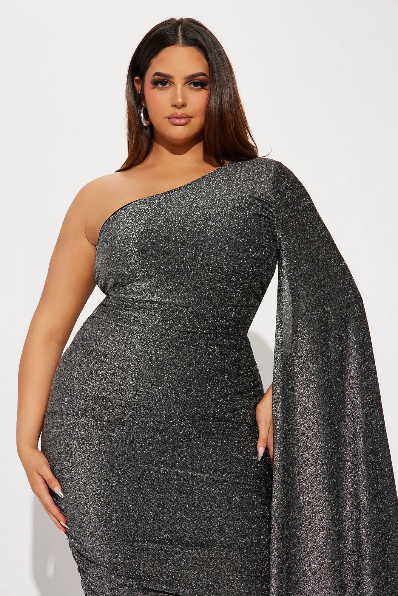 Ashley One Shoulder Midi Dress - Black/Silver