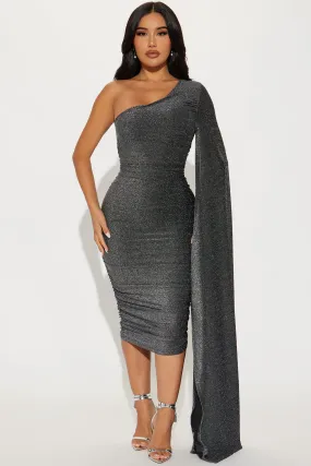 Ashley One Shoulder Midi Dress - Black/Silver