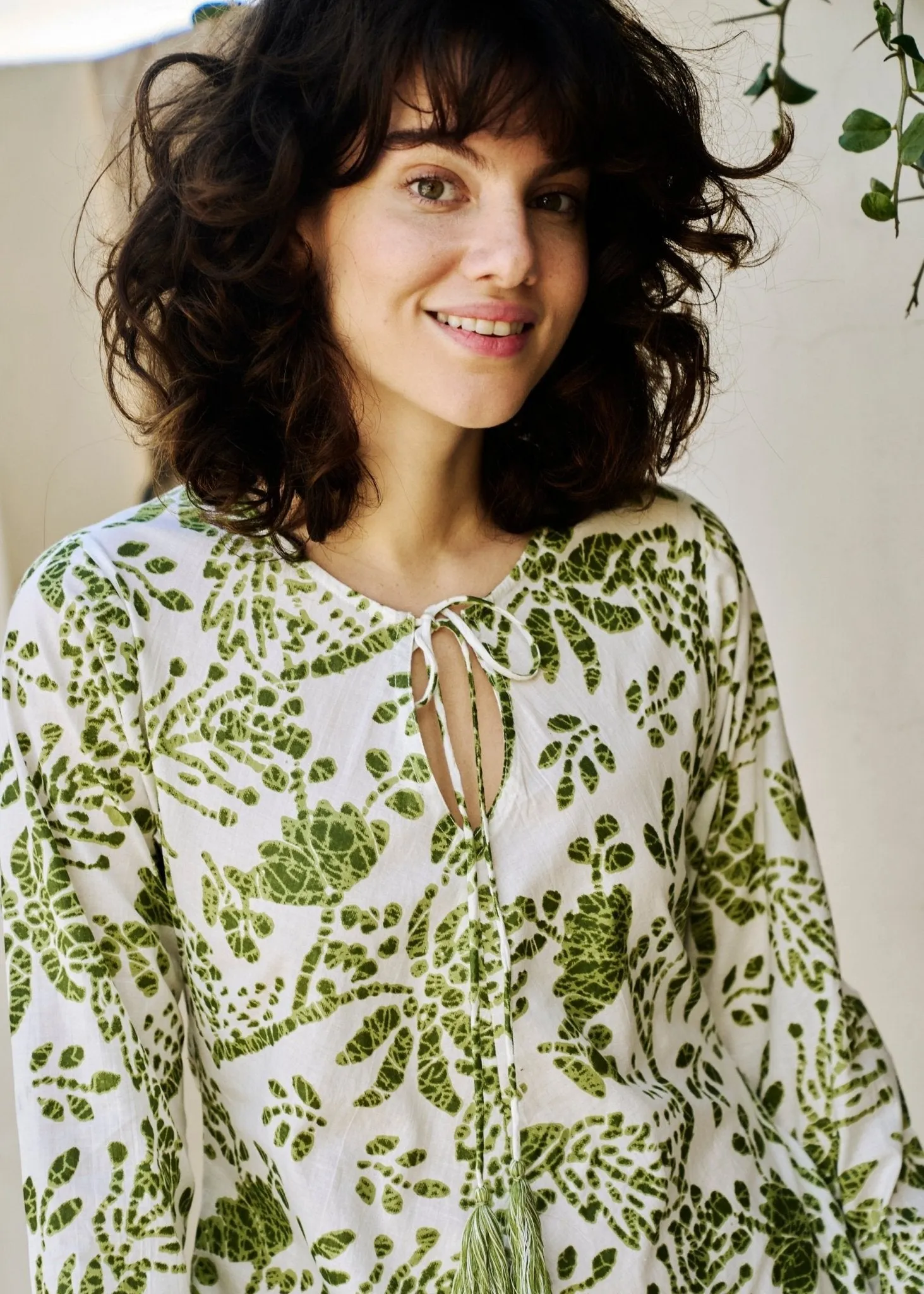 Asta Dress In Green And White Ikat