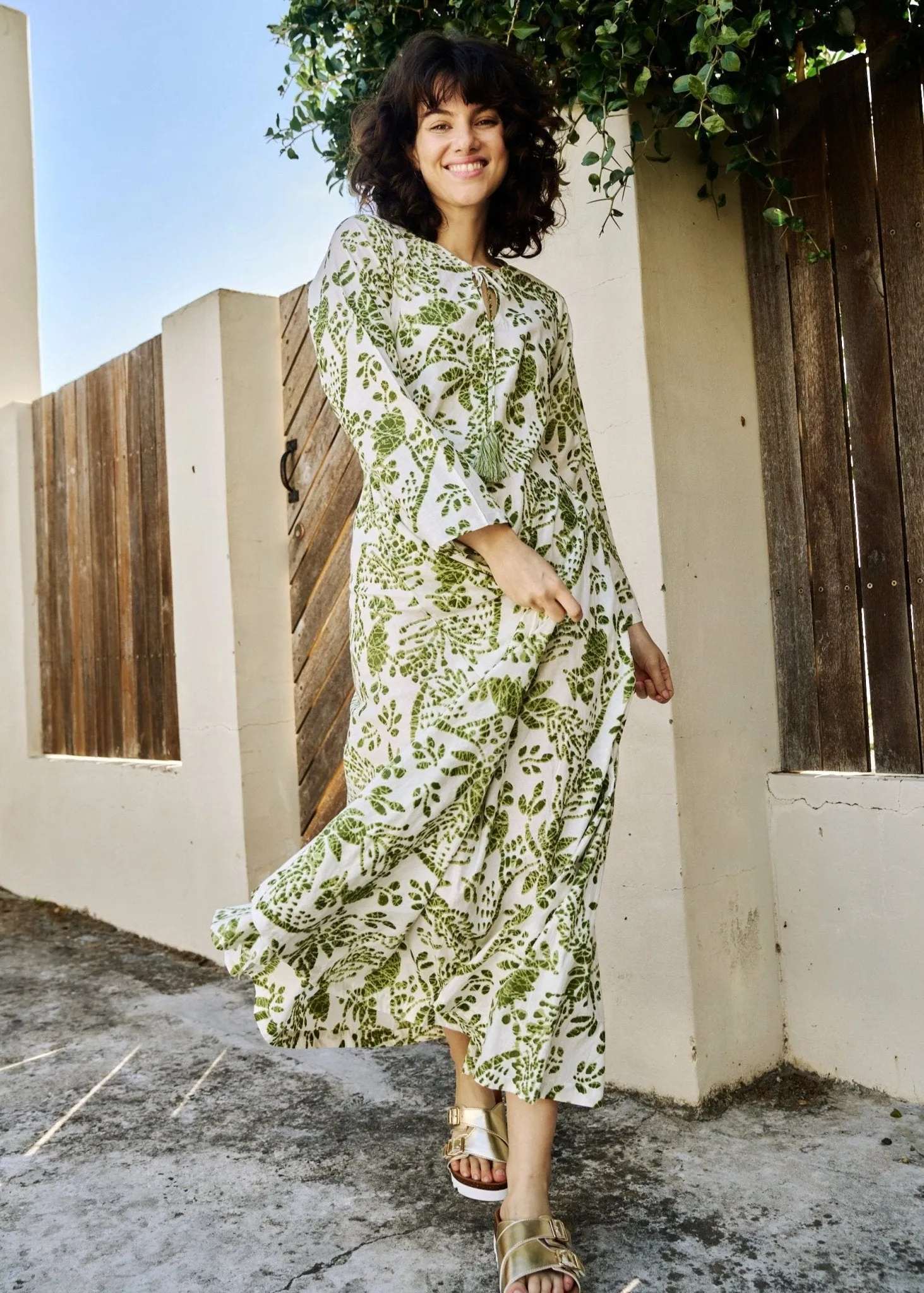 Asta Dress In Green And White Ikat