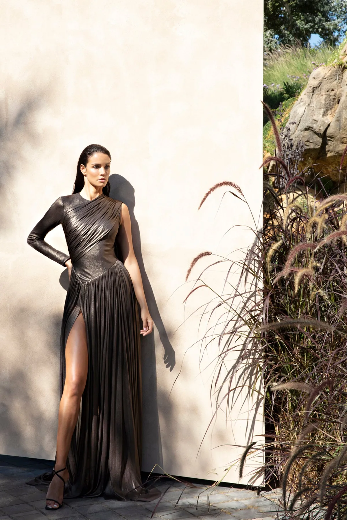 Asymmetric draped dress