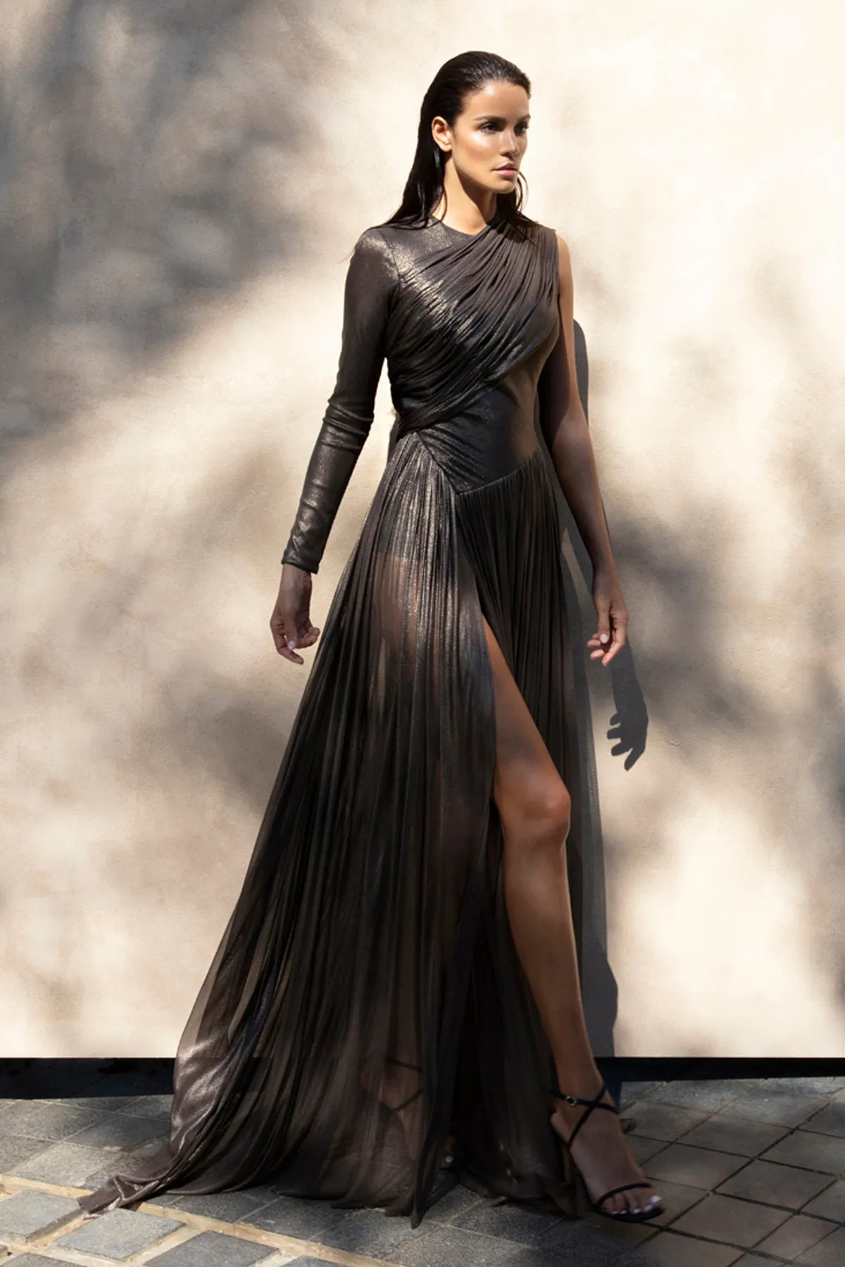 Asymmetric draped dress