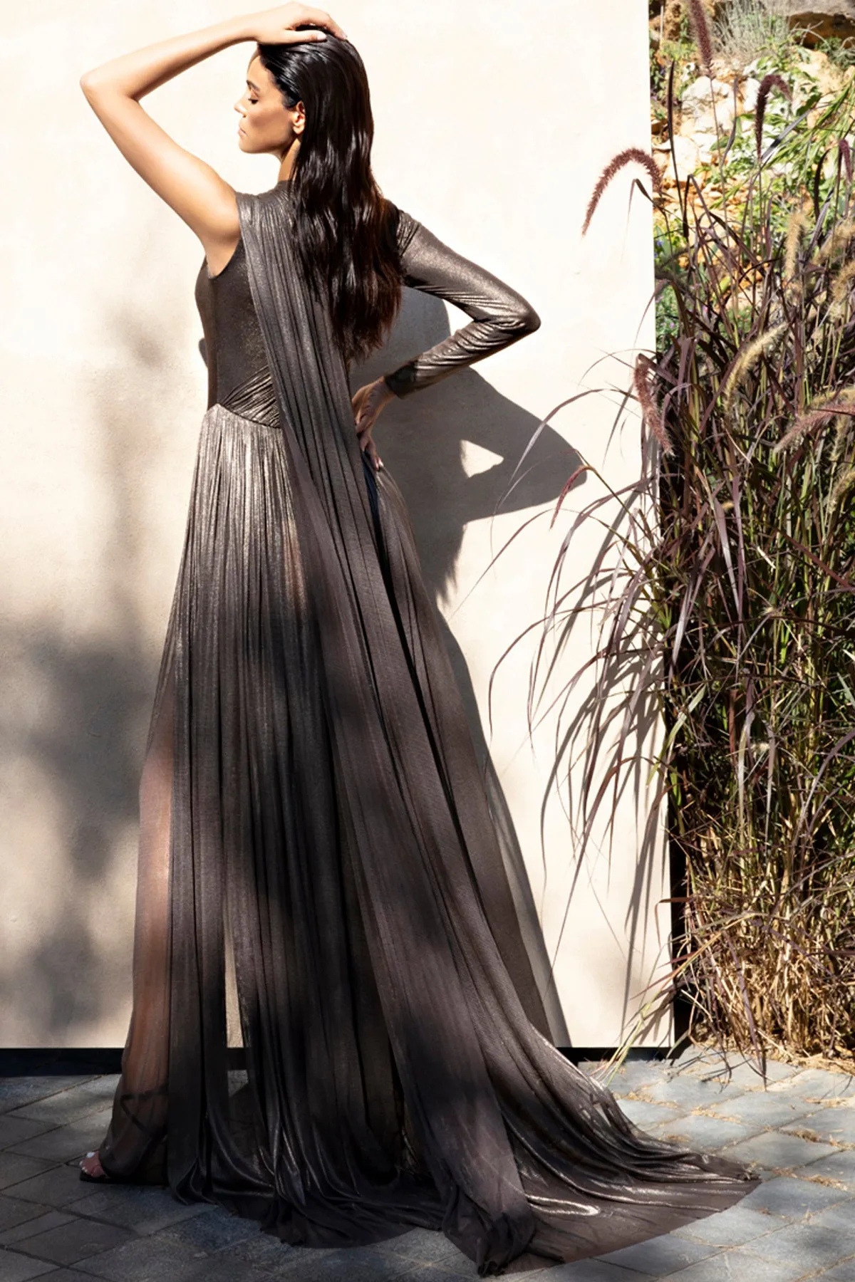Asymmetric draped dress
