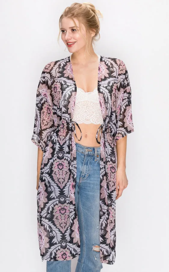 AV322 Printed Kimono with String Waist