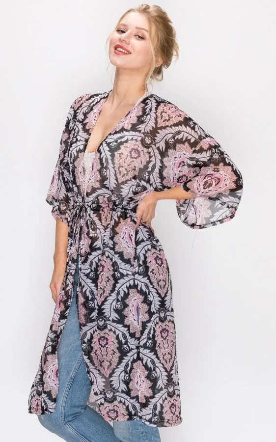AV322 Printed Kimono with String Waist