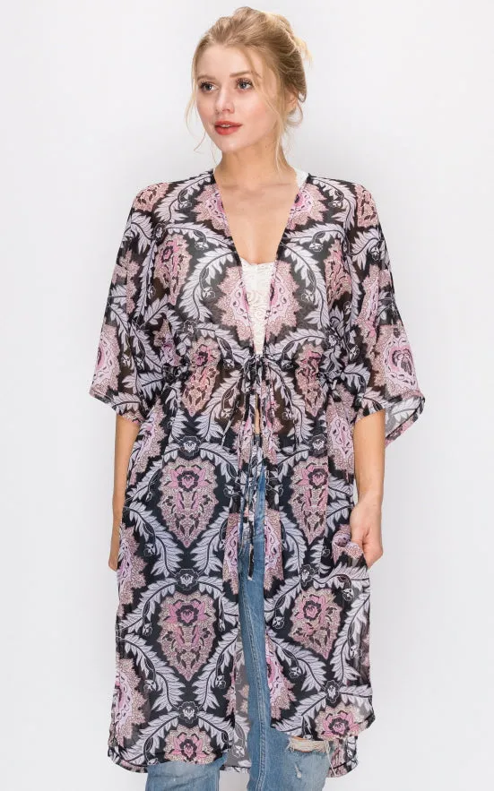 AV322 Printed Kimono with String Waist