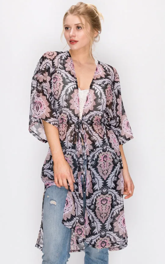 AV322 Printed Kimono with String Waist