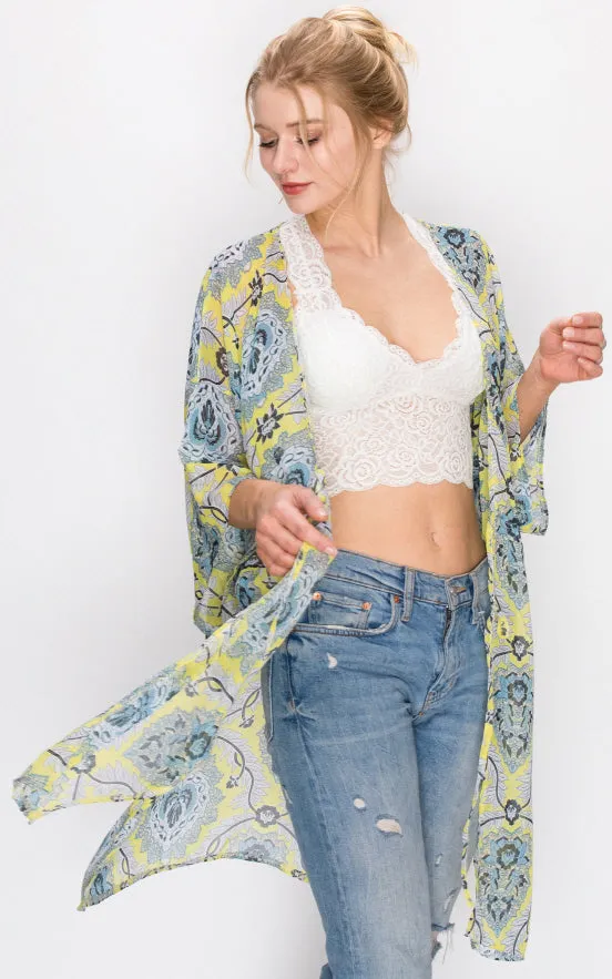 AV322 Printed Kimono with String Waist