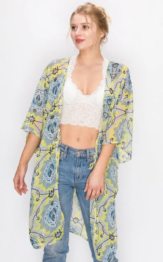 AV322 Printed Kimono with String Waist