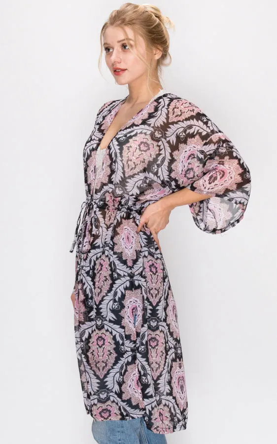 AV322 Printed Kimono with String Waist