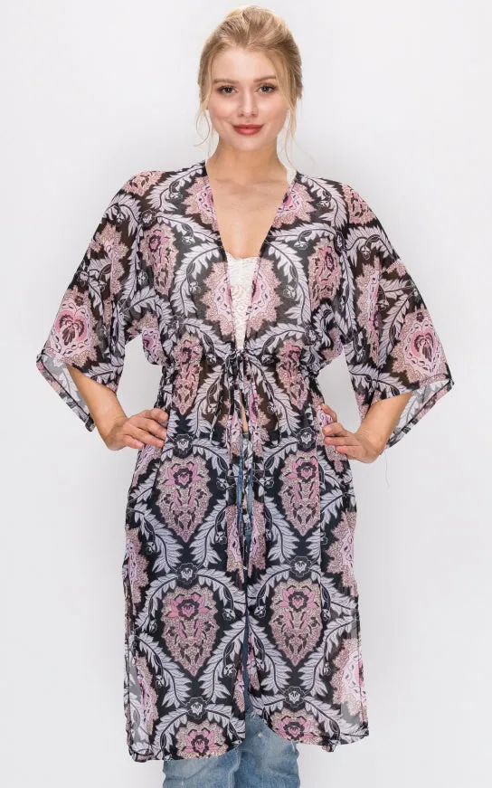 AV322 Printed Kimono with String Waist