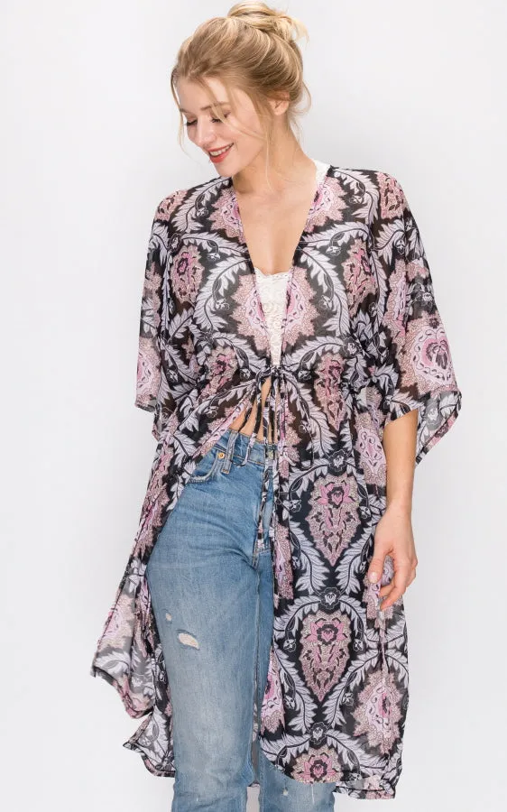 AV322 Printed Kimono with String Waist