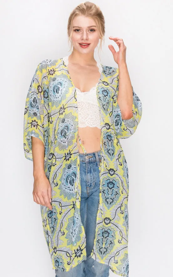 AV322 Printed Kimono with String Waist