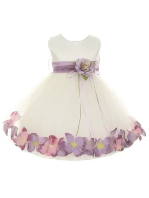 Baby Girls Ivory Lavender Satin Floating Petals Sash Flower Girl Dress 12Months