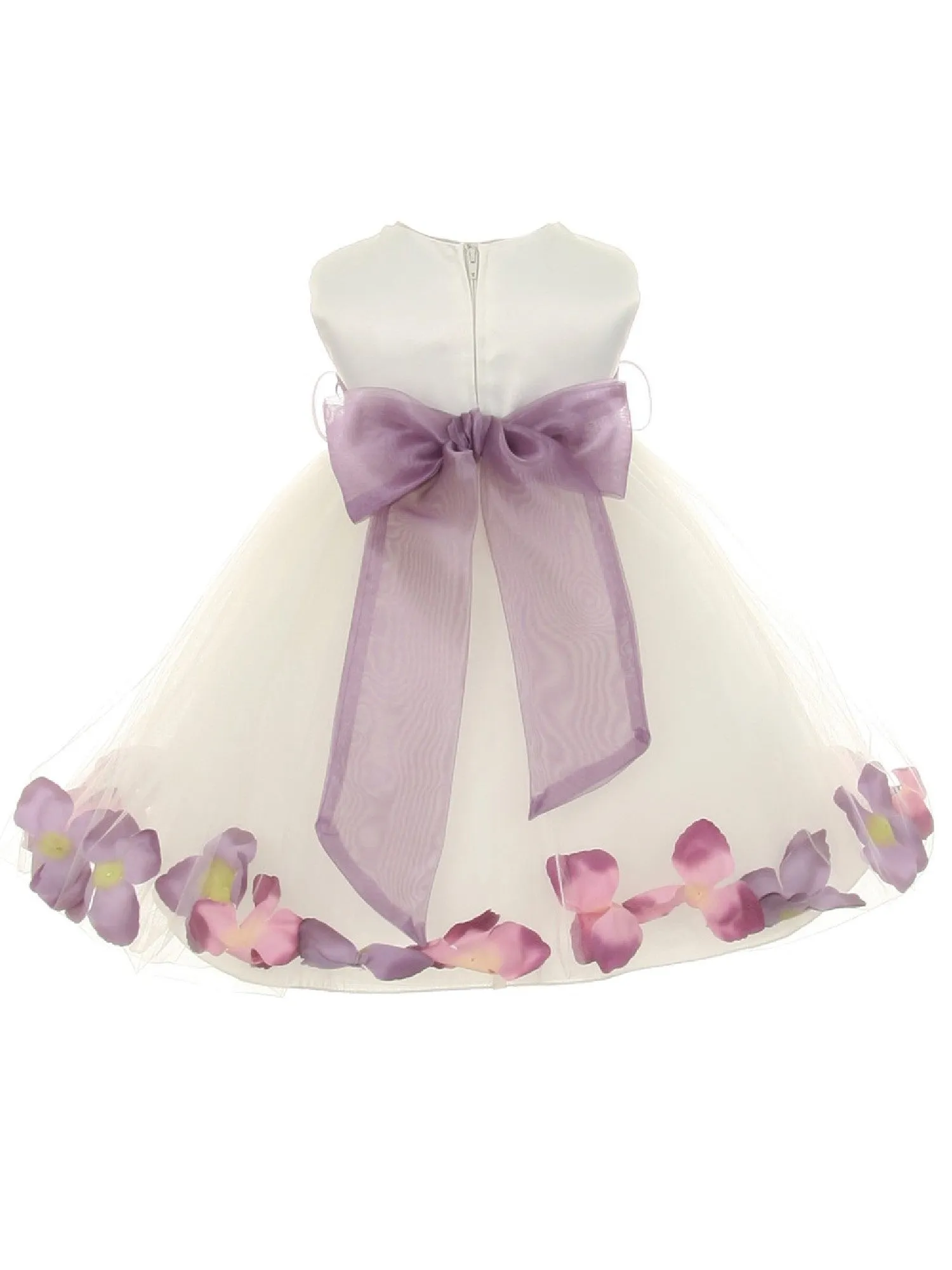 Baby Girls Ivory Lavender Satin Floating Petals Sash Flower Girl Dress 12Months