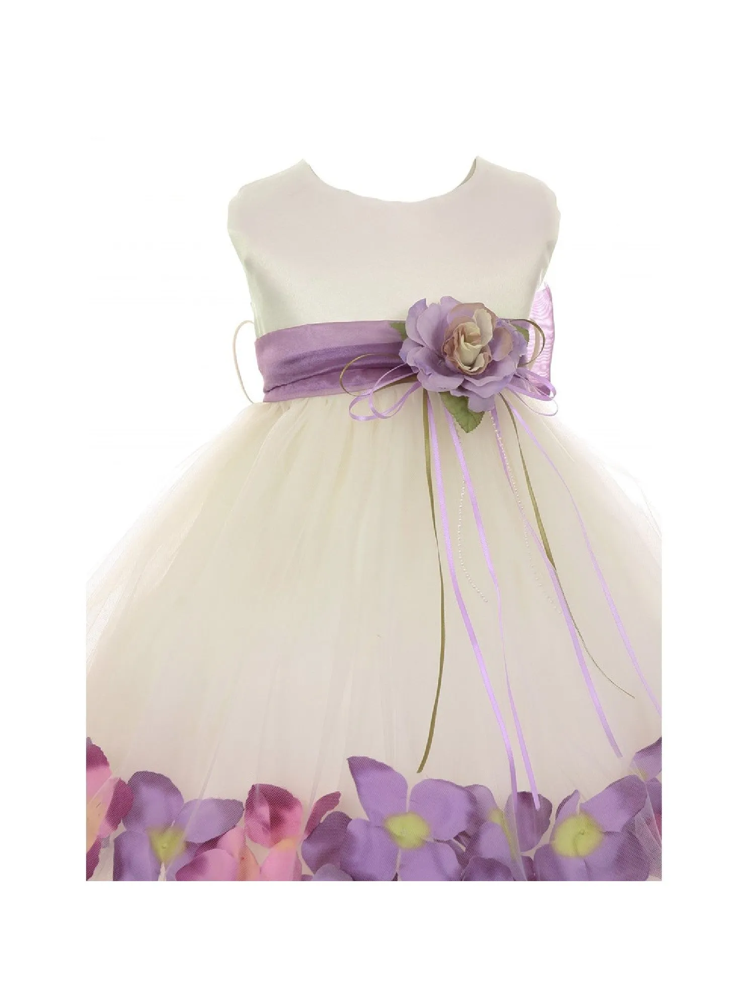 Baby Girls Ivory Lavender Satin Floating Petals Sash Flower Girl Dress 12Months