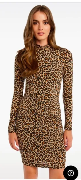 Bardot Women's Mock Neck Animal Print Bodycon Dress Brown Size Large