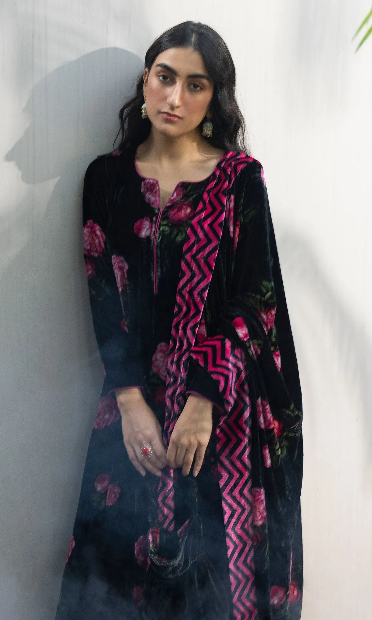 Bareen Black floral shawl