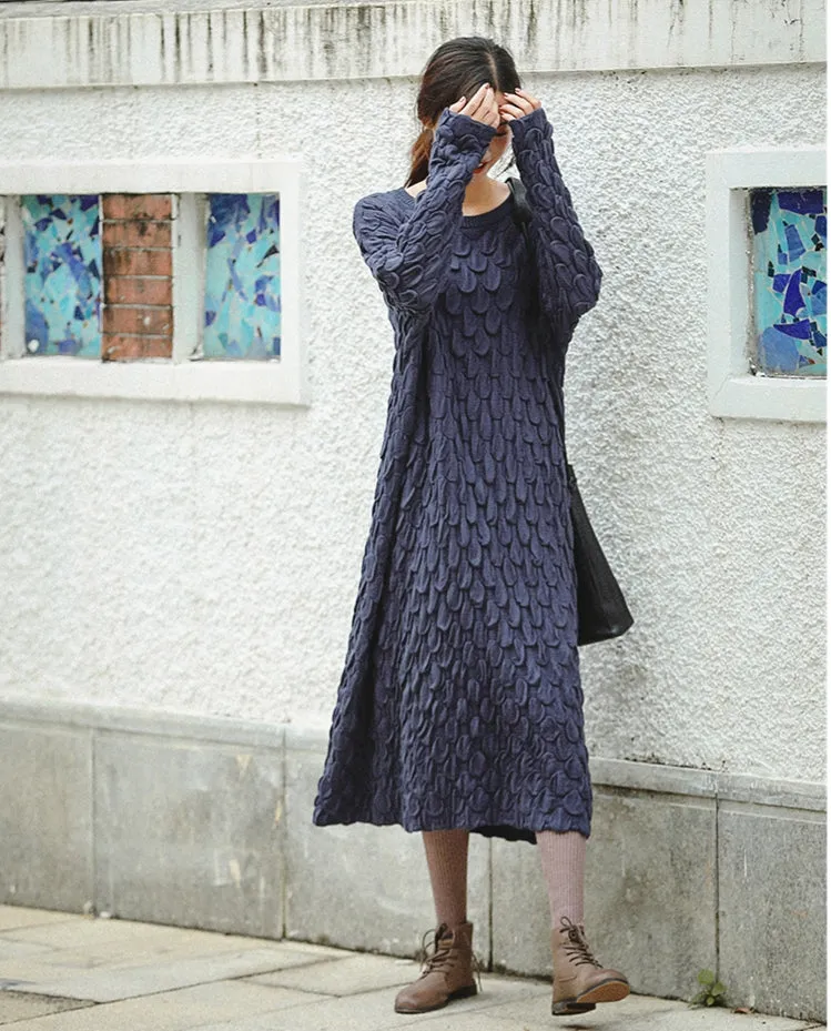 Black And Blue Loose Thicken Sweater Dresses For Women Z81042