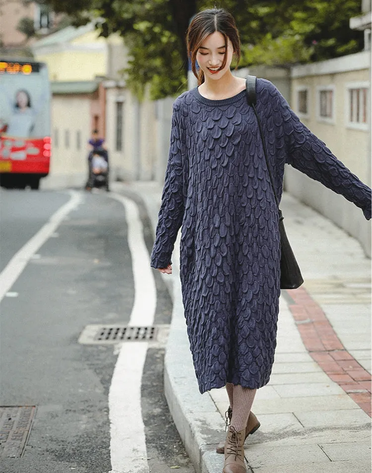 Black And Blue Loose Thicken Sweater Dresses For Women Z81042