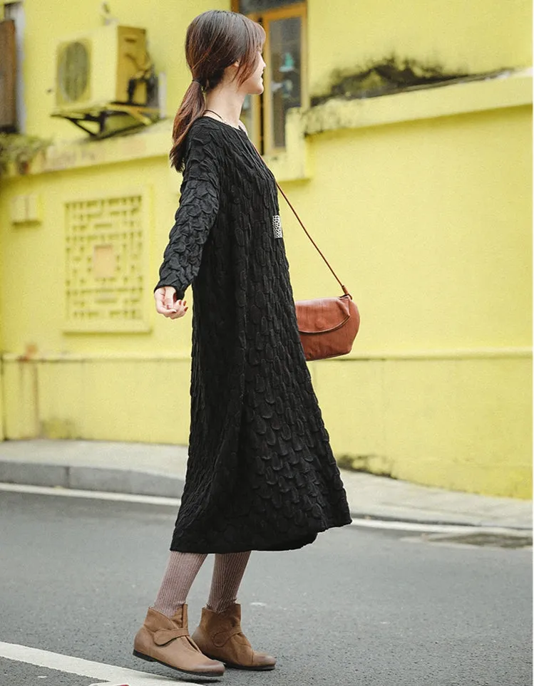 Black And Blue Loose Thicken Sweater Dresses For Women Z81042