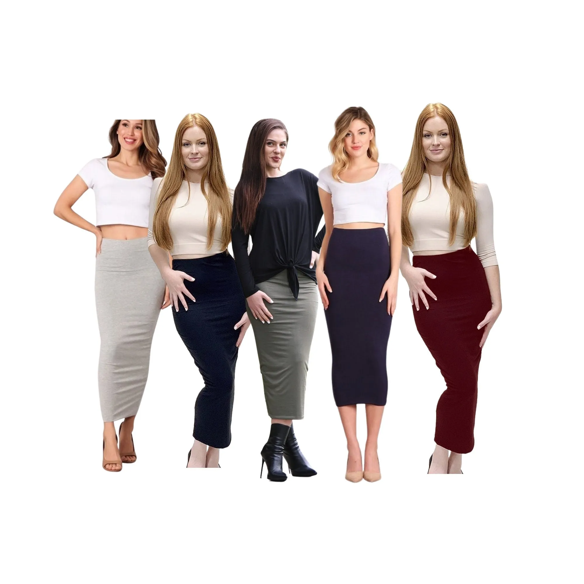 Black Double Layer No Slit Long Midi Pencil Skirt. Super Sexy Great Silhouette. Modest School Uniform. With Stretch. S-2XL. Plus Size