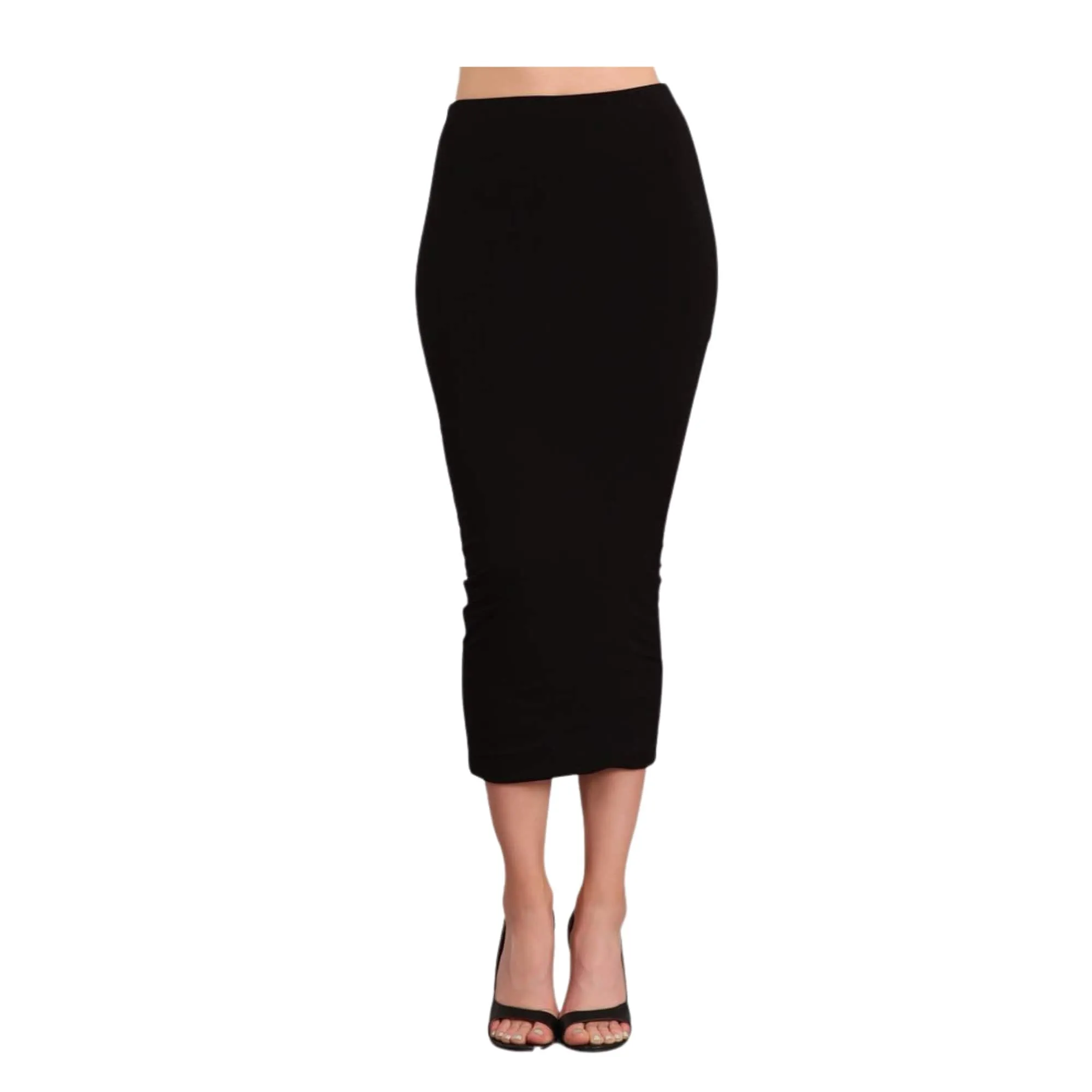 Black Double Layer No Slit Long Midi Pencil Skirt. Super Sexy Great Silhouette. Modest School Uniform. With Stretch. S-2XL. Plus Size