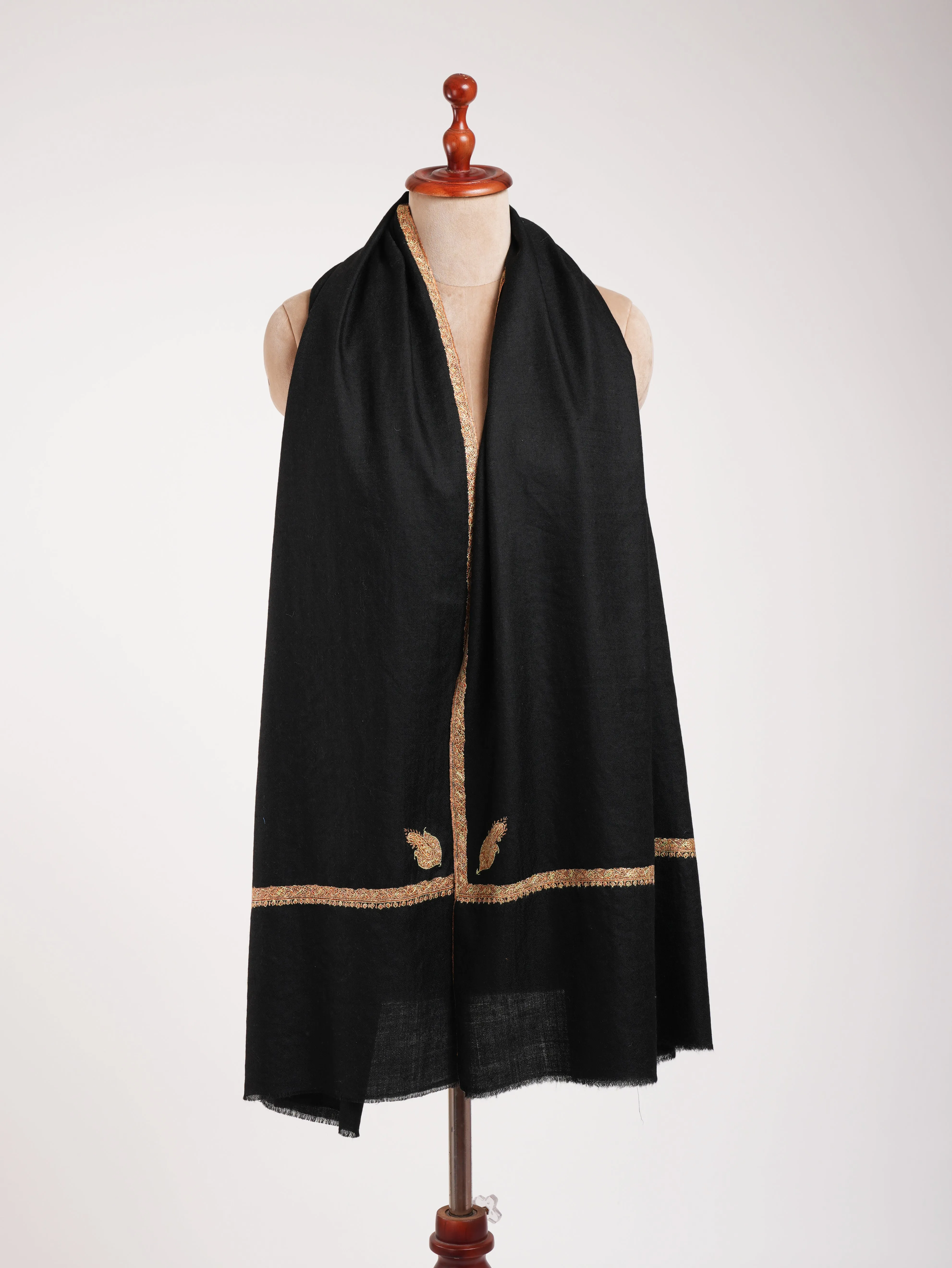 Black Pashmina Shawl with Bail Sozni Embroidery
