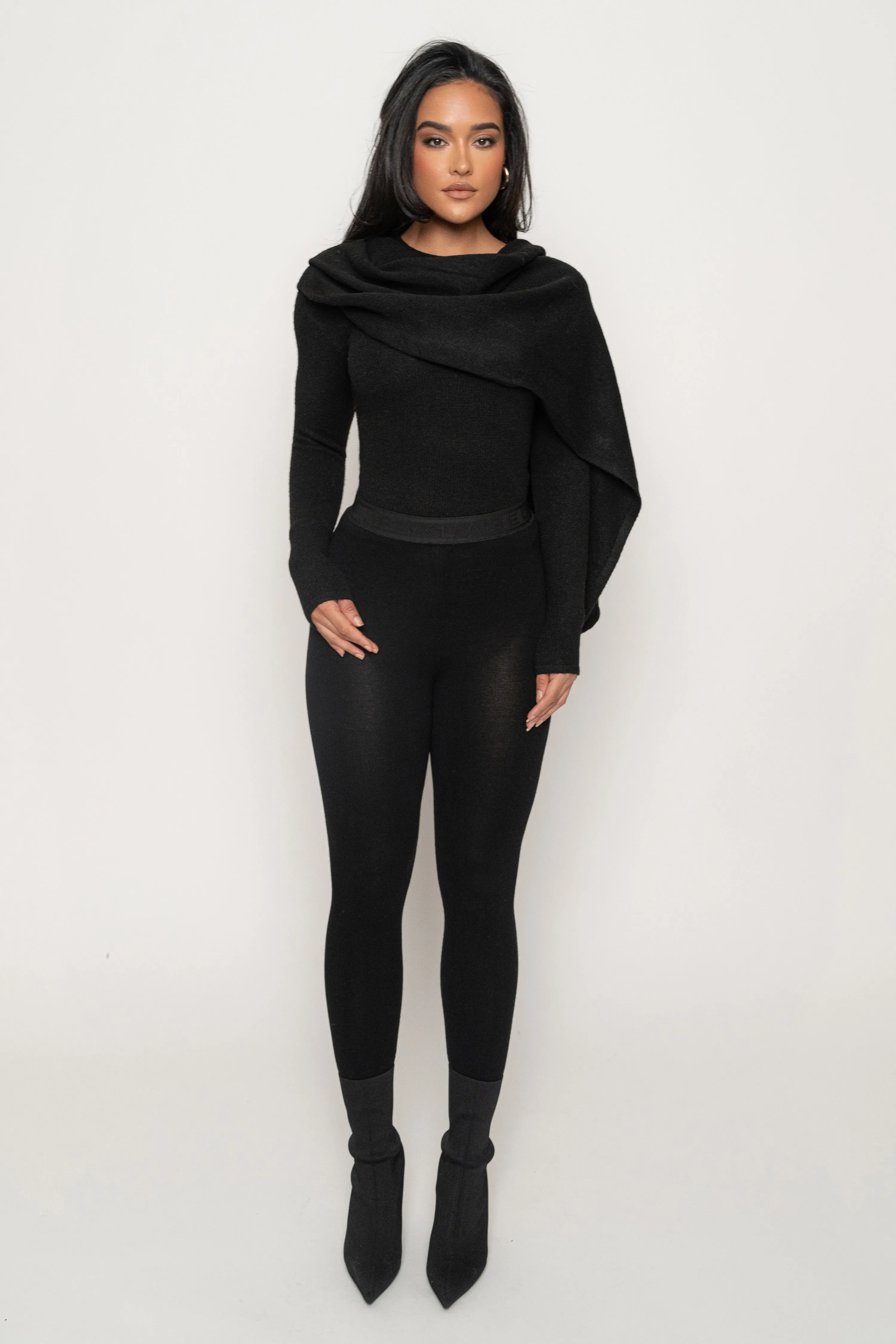Black Ribbed Scarf Top