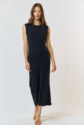 Black Sweater Maxi Dress w/ Stud Detail