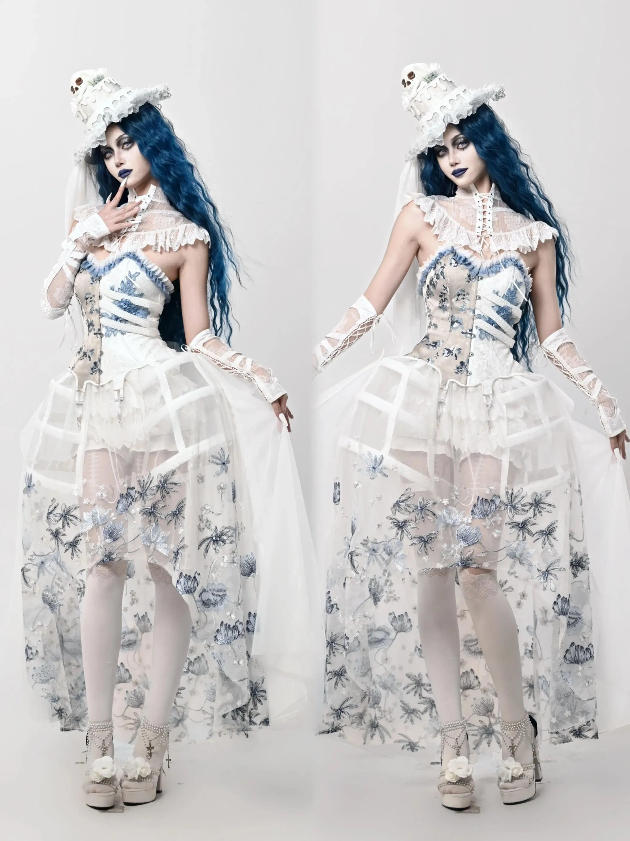 [Blood Supply] Corpse Bride Shoulder Cape With Spine Outer Skirt