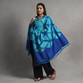 Blue - Kutch Handwoven Clamp Dyed Shibori Silk x Merino Woolen Shawl