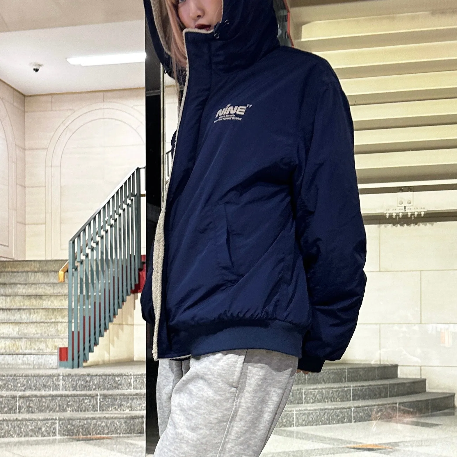 Boa & Nylon Reversible Puffer Jacket