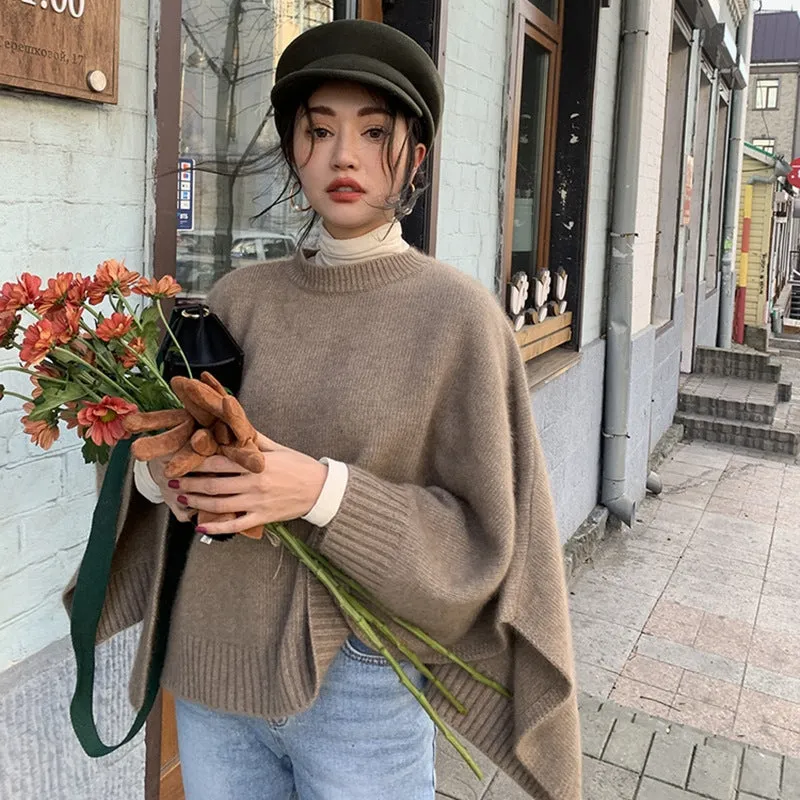 Bonnyshow barn jacket outfits Japanese Autumn and Winter Dual-Use Versatile Loose Sweater Korean Style Thick Needle Cape Mid-Length Sweater Shawl Waistcoat