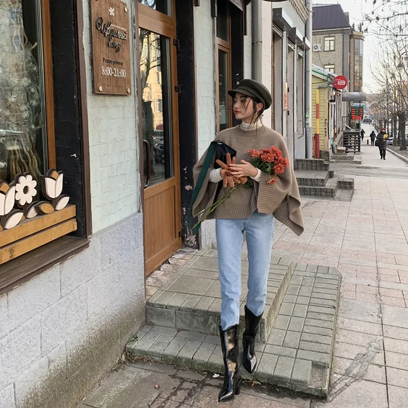 Bonnyshow barn jacket outfits Japanese Autumn and Winter Dual-Use Versatile Loose Sweater Korean Style Thick Needle Cape Mid-Length Sweater Shawl Waistcoat
