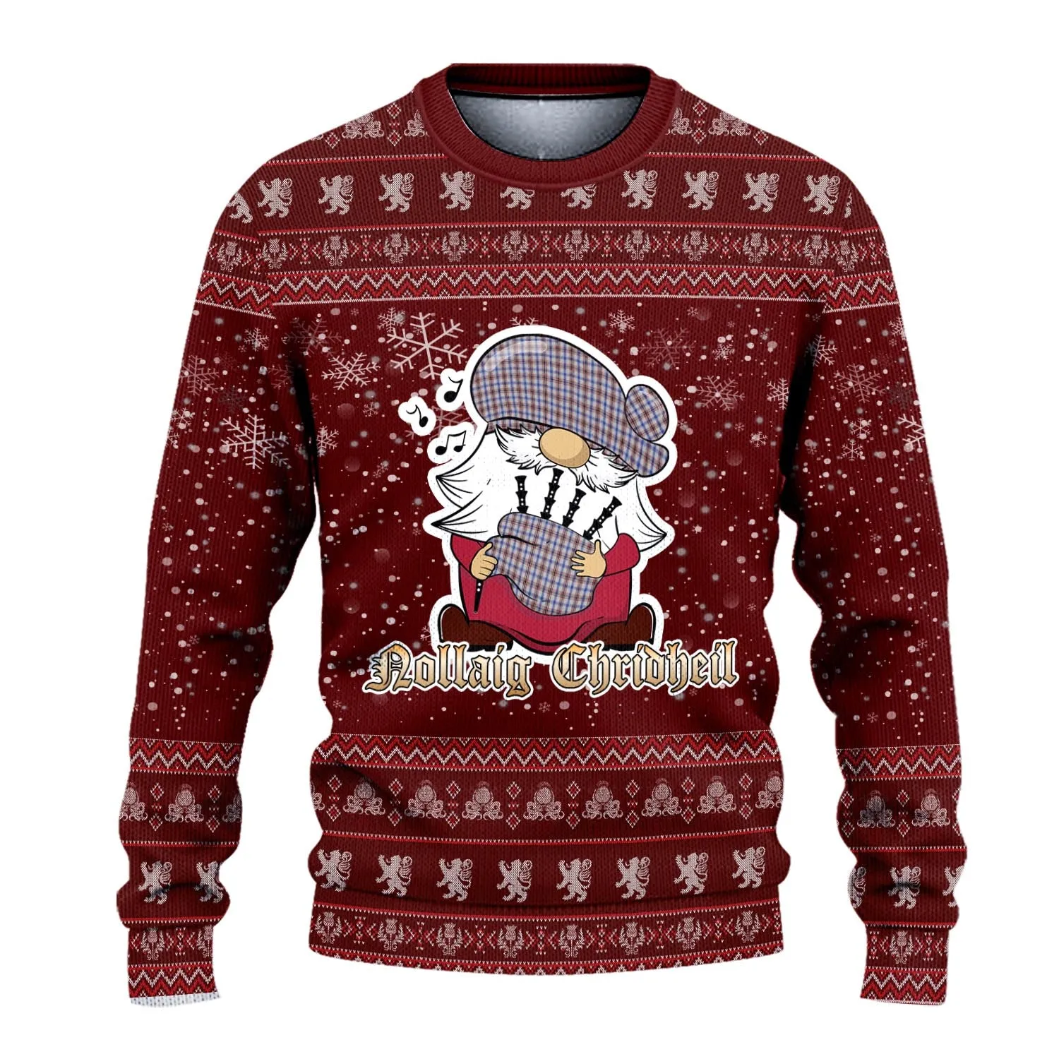Boswell Clan Christmas Family Ugly Sweater with Funny Gnome Playing Bagpipes