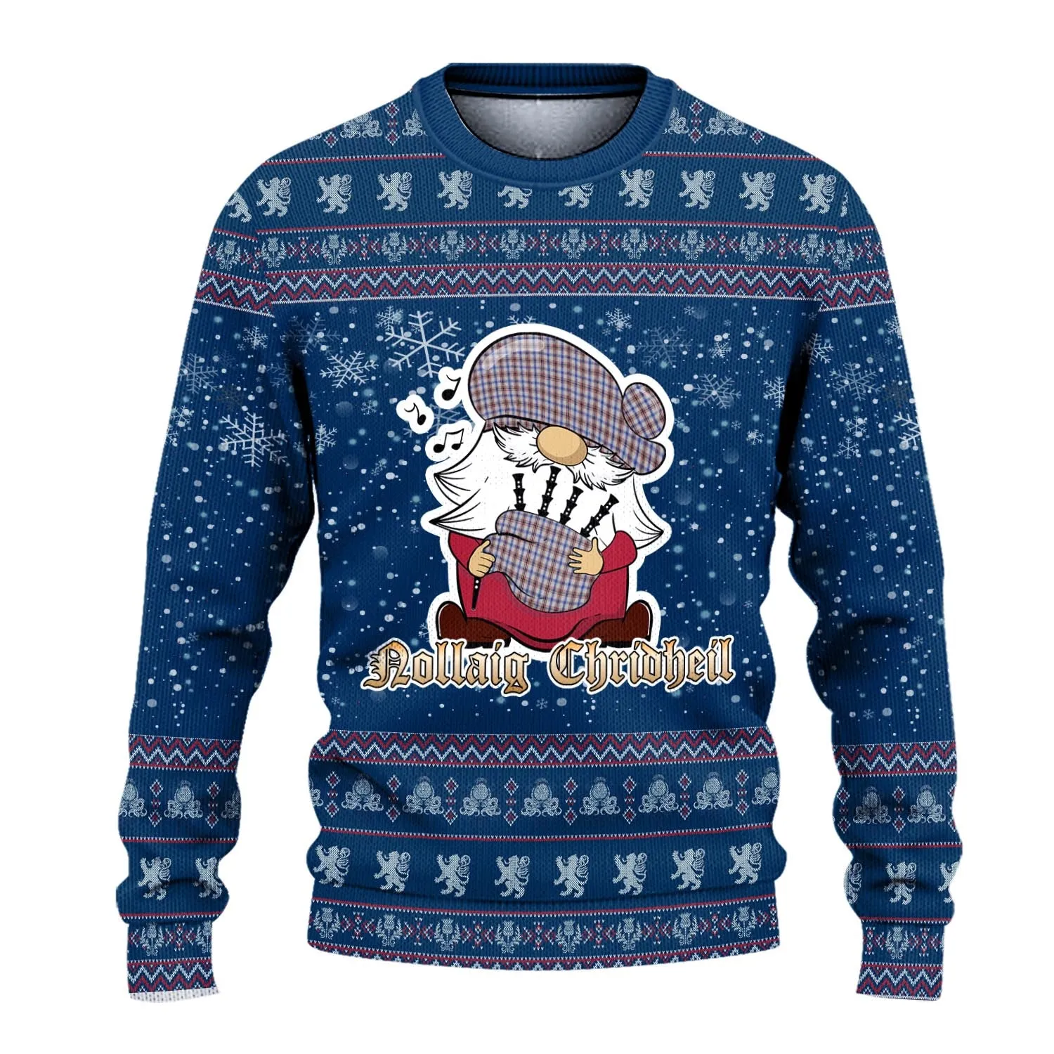 Boswell Clan Christmas Family Ugly Sweater with Funny Gnome Playing Bagpipes